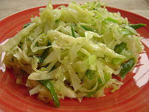 Hot cabbage and spring onion stir-fry